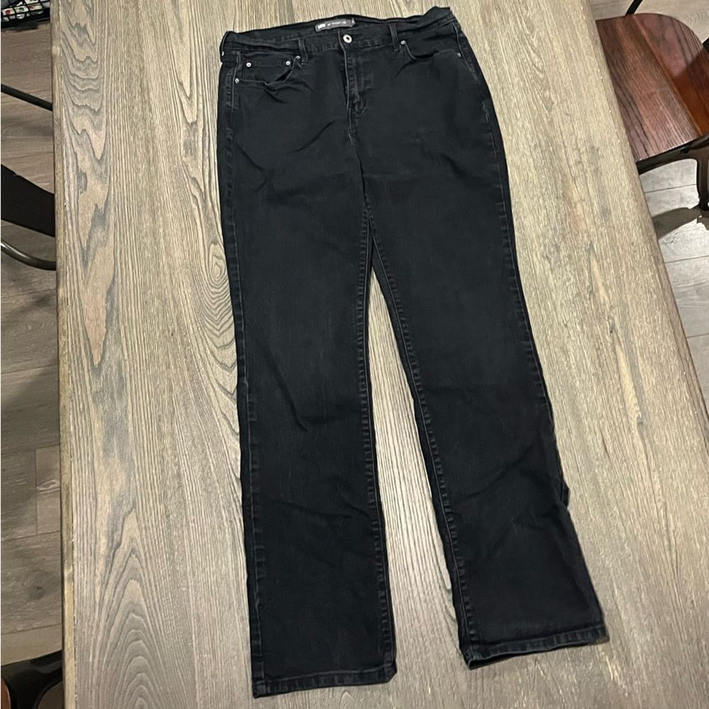 Levi's 516 Straight Leg Jeans Mid-Rise Denim Stretch Black Wash Black 14 Long